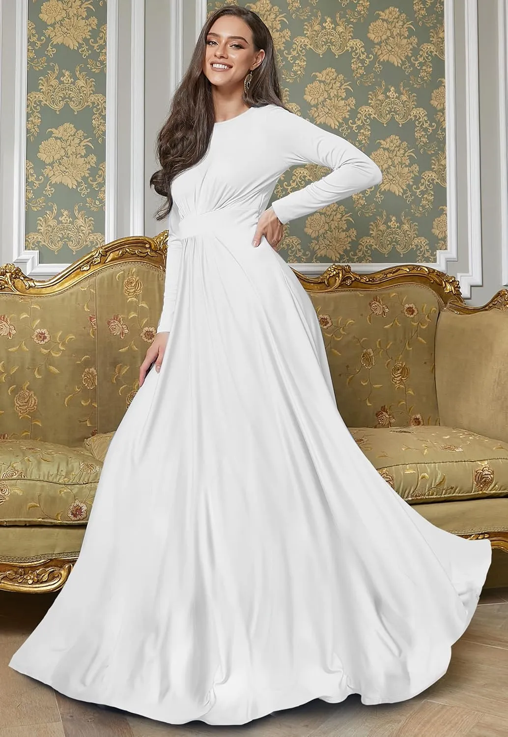 KOH KOH Womens Long Sleeve Soft Flowy Empire Waist Fall Winter Party Gown