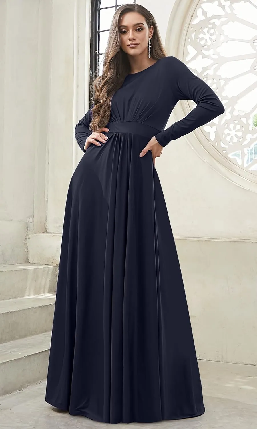 KOH KOH Womens Long Sleeve Soft Flowy Empire Waist Fall Winter Party Gown
