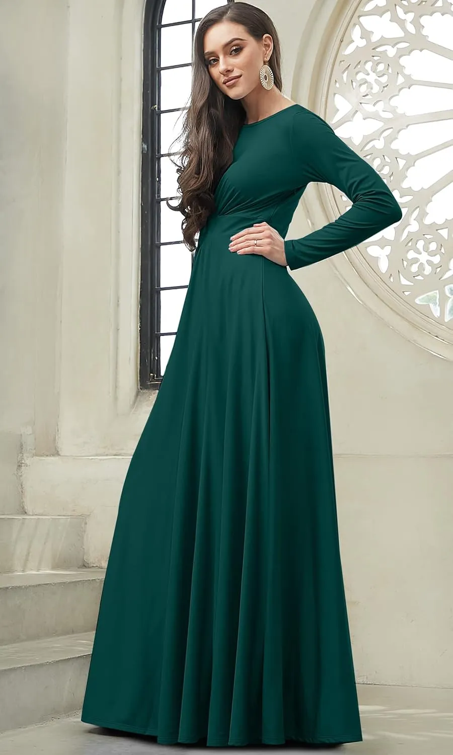 KOH KOH Womens Long Sleeve Soft Flowy Empire Waist Fall Winter Party Gown