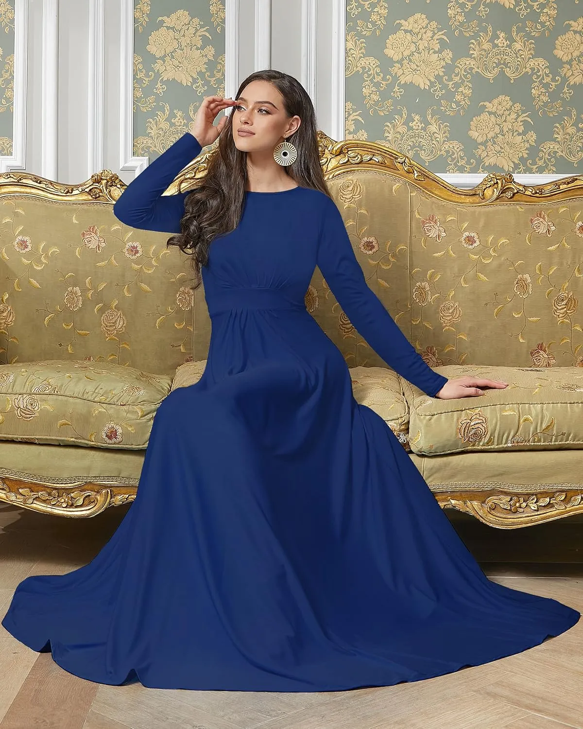 KOH KOH Womens Long Sleeve Soft Flowy Empire Waist Fall Winter Party Gown