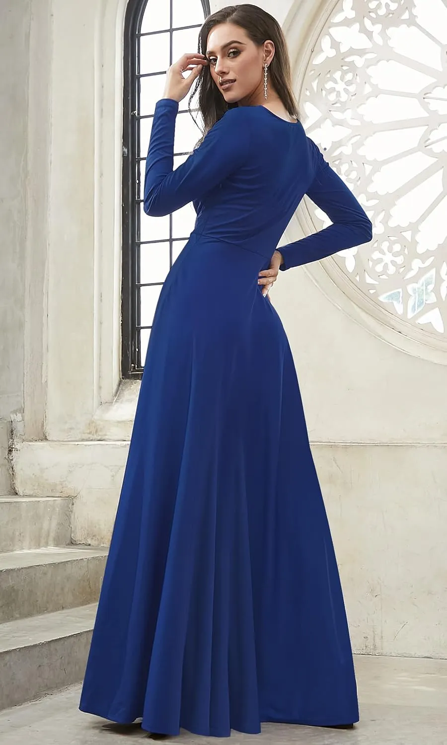 KOH KOH Womens Long Sleeve Soft Flowy Empire Waist Fall Winter Party Gown