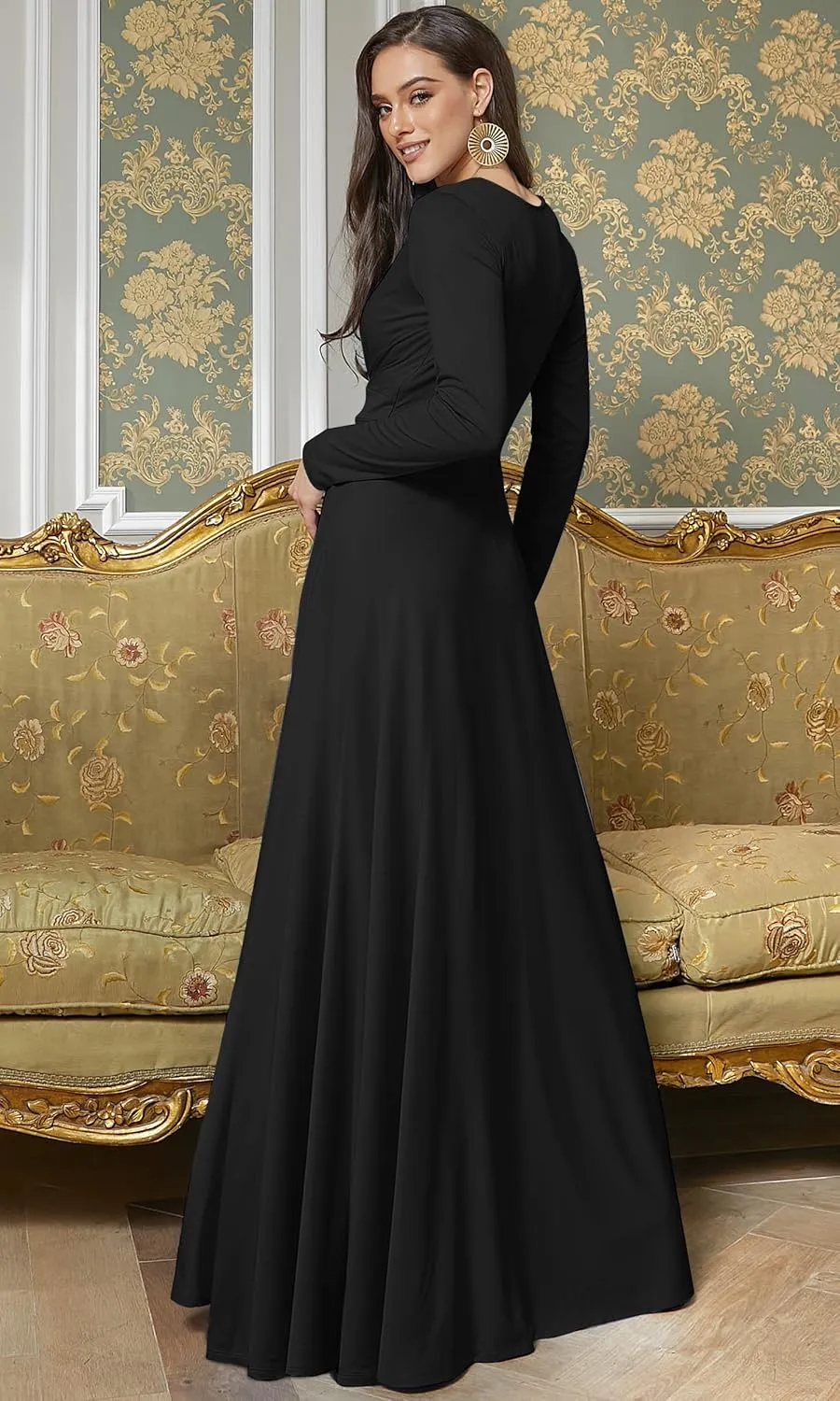 KOH KOH Womens Long Sleeve Soft Flowy Empire Waist Fall Winter Party Gown