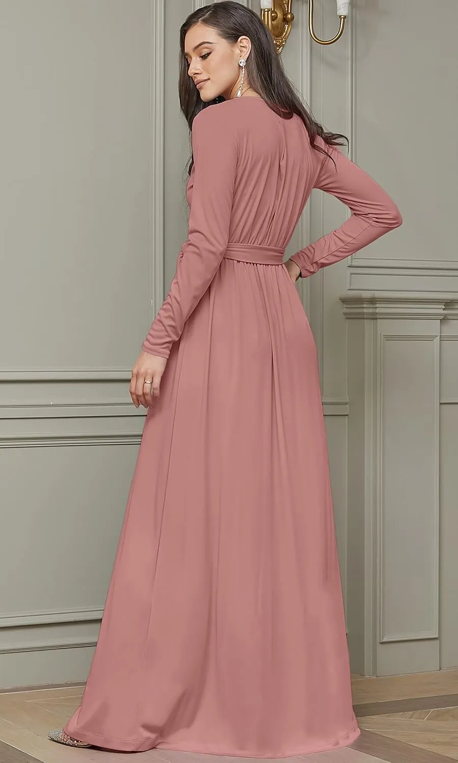 KOH KOH Womens Long Sleeve V-Neck High Slit Cocktail Evening Gown Maxi Dress