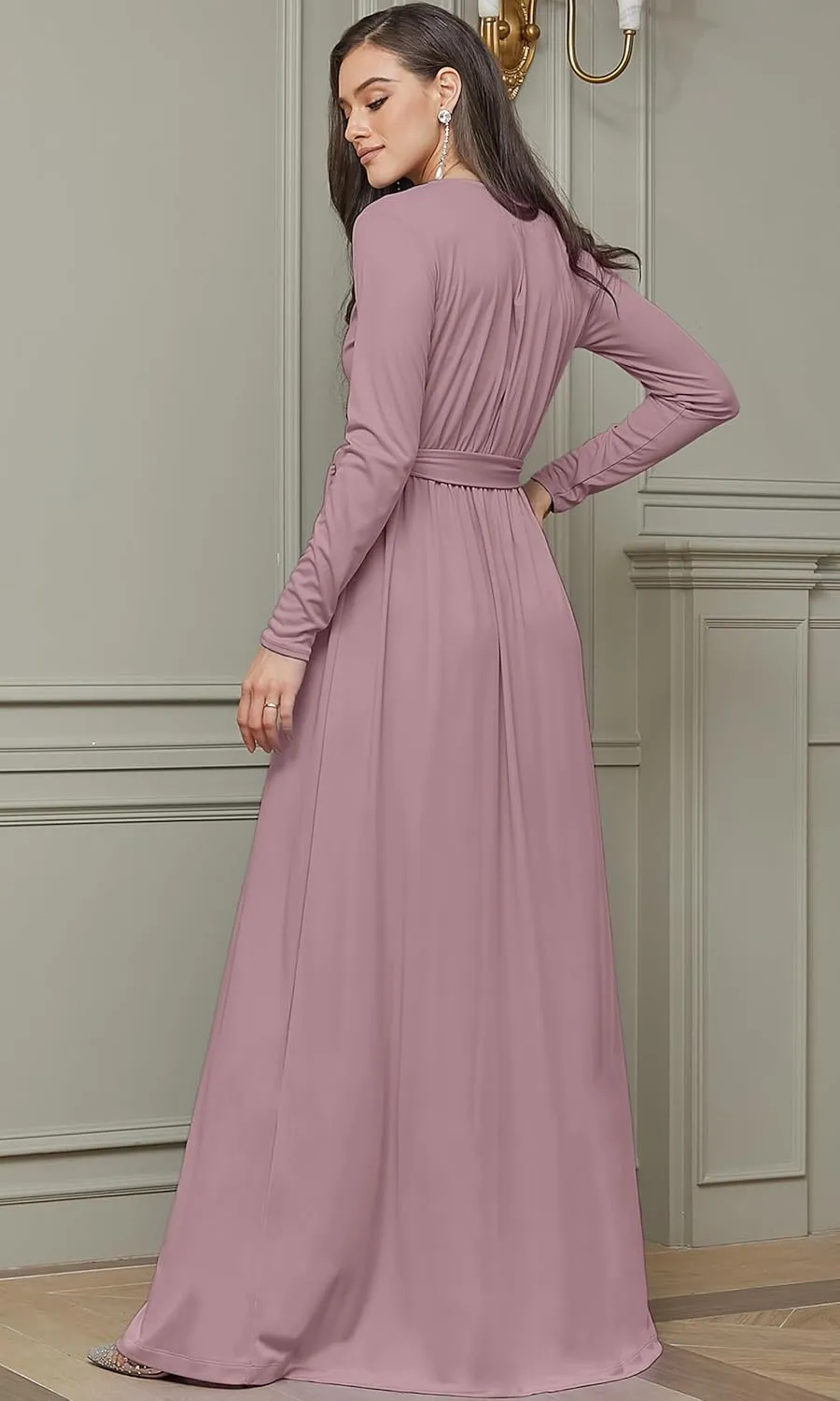 KOH KOH Womens Long Sleeve V-Neck High Slit Cocktail Evening Gown Maxi Dress