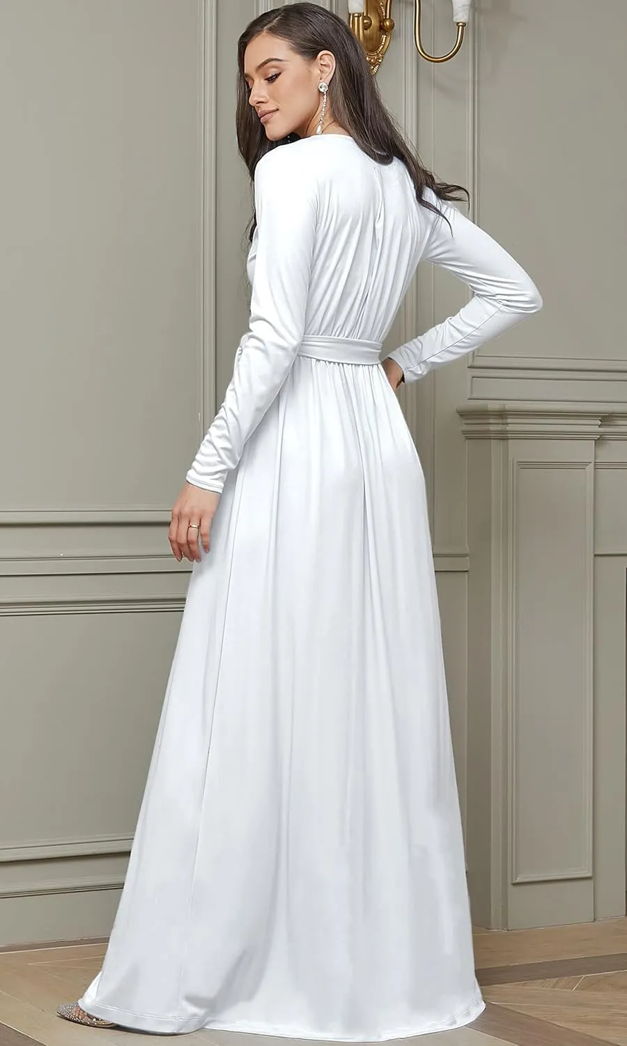 KOH KOH Womens Long Sleeve V-Neck High Slit Cocktail Evening Gown Maxi Dress