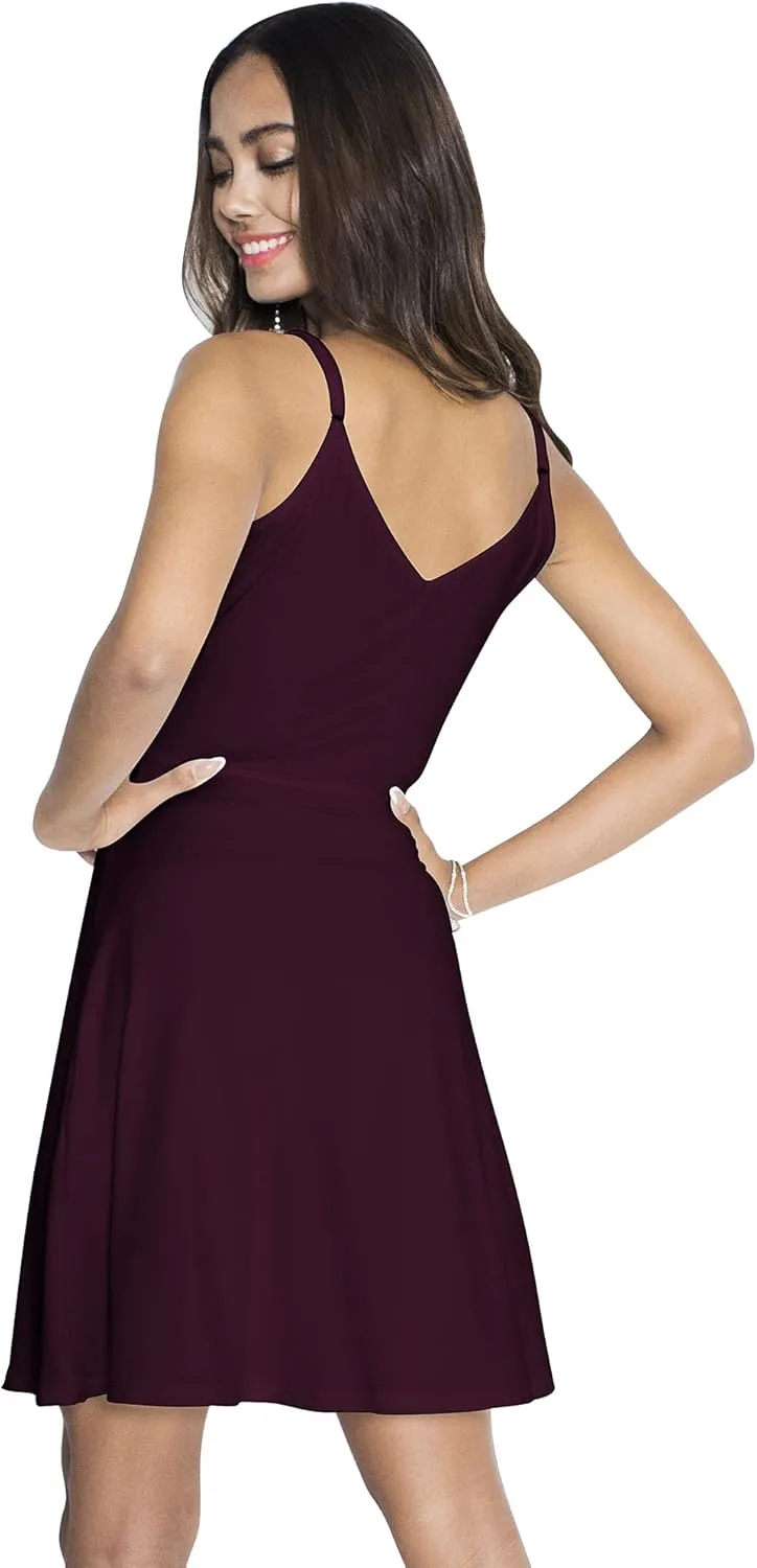 KOH KOH Womens Sexy Spaghetti Strap Deep V-Neck Backless Flare Mini Dress