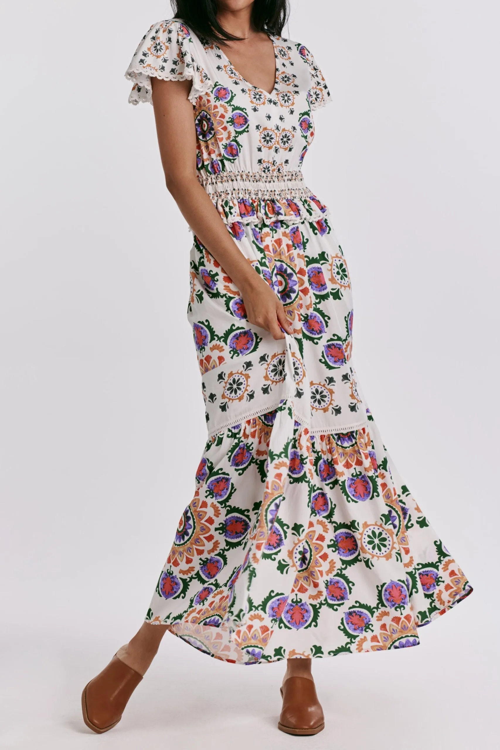 KRYS PEPLUM DRESS PLACED MEDALLION