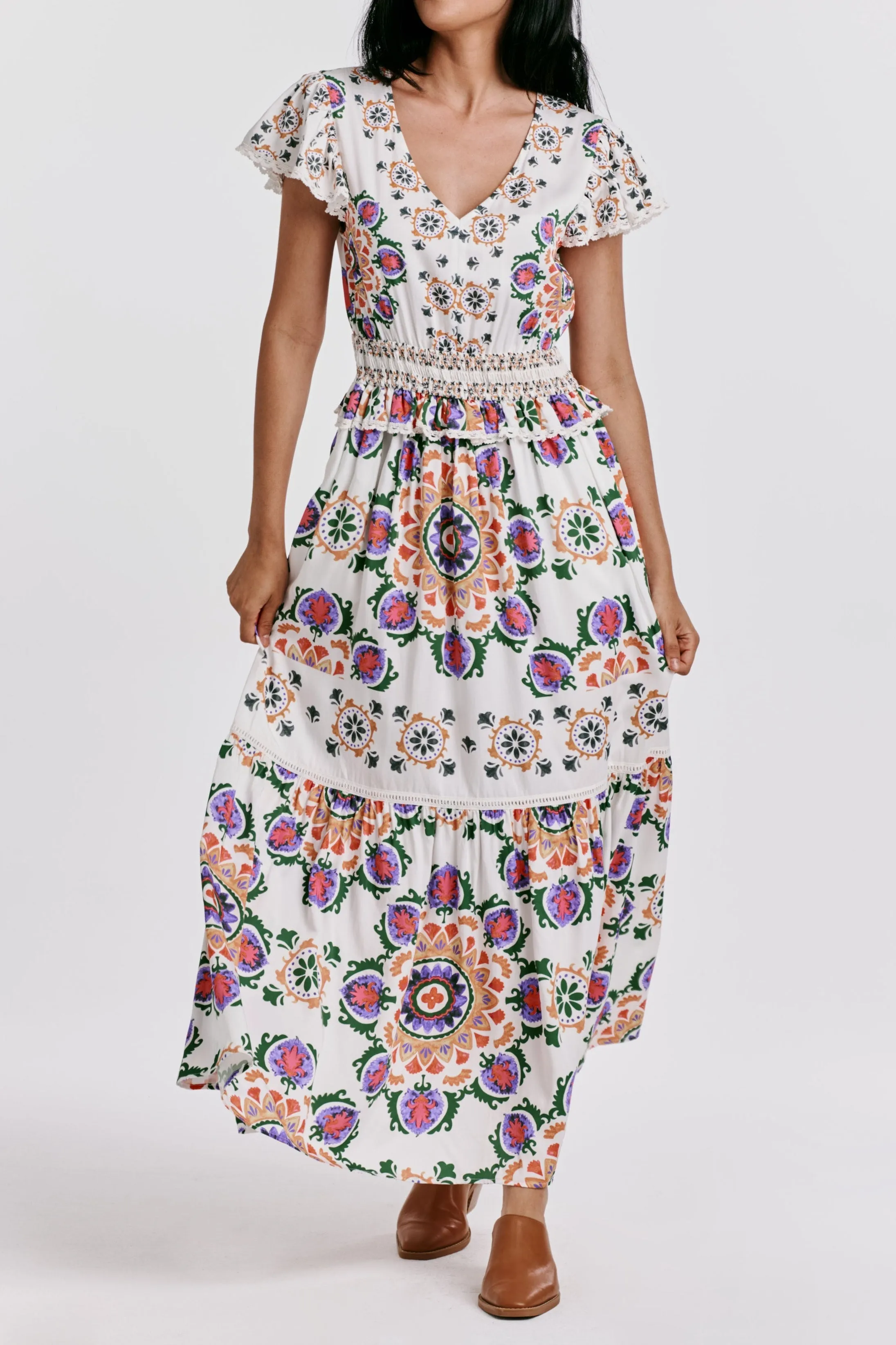 KRYS PEPLUM DRESS PLACED MEDALLION