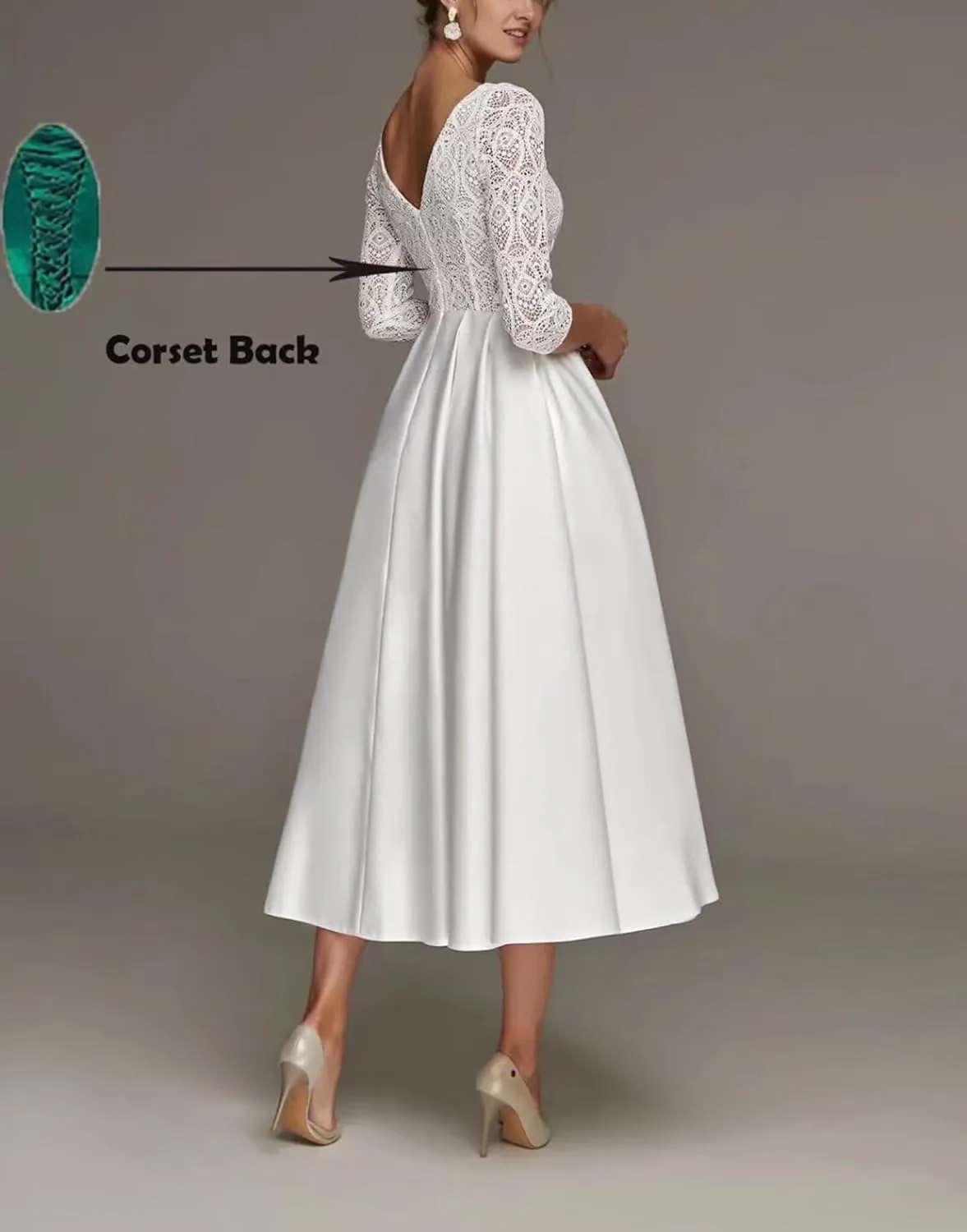 Lace Applique Short Wedding Dresses for Bride Tulle Cap Sleeve Tea Length Bridal Gowns for Women 2025 LOWD002