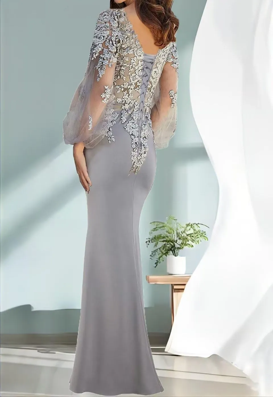 Lace Appliques Mother of The Bride Dress with Sleeves Chiffon Formal Evening Dresses for WomenWedding Reception Gowns