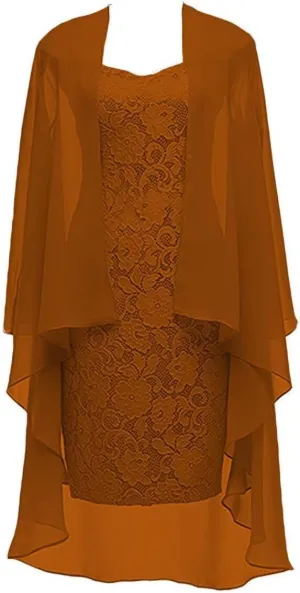 Lace Chiffon Mother of The Bride Dresses Tea Length Formal Mother Bride Dress with Jackets 2 Pieces Dresses 2025