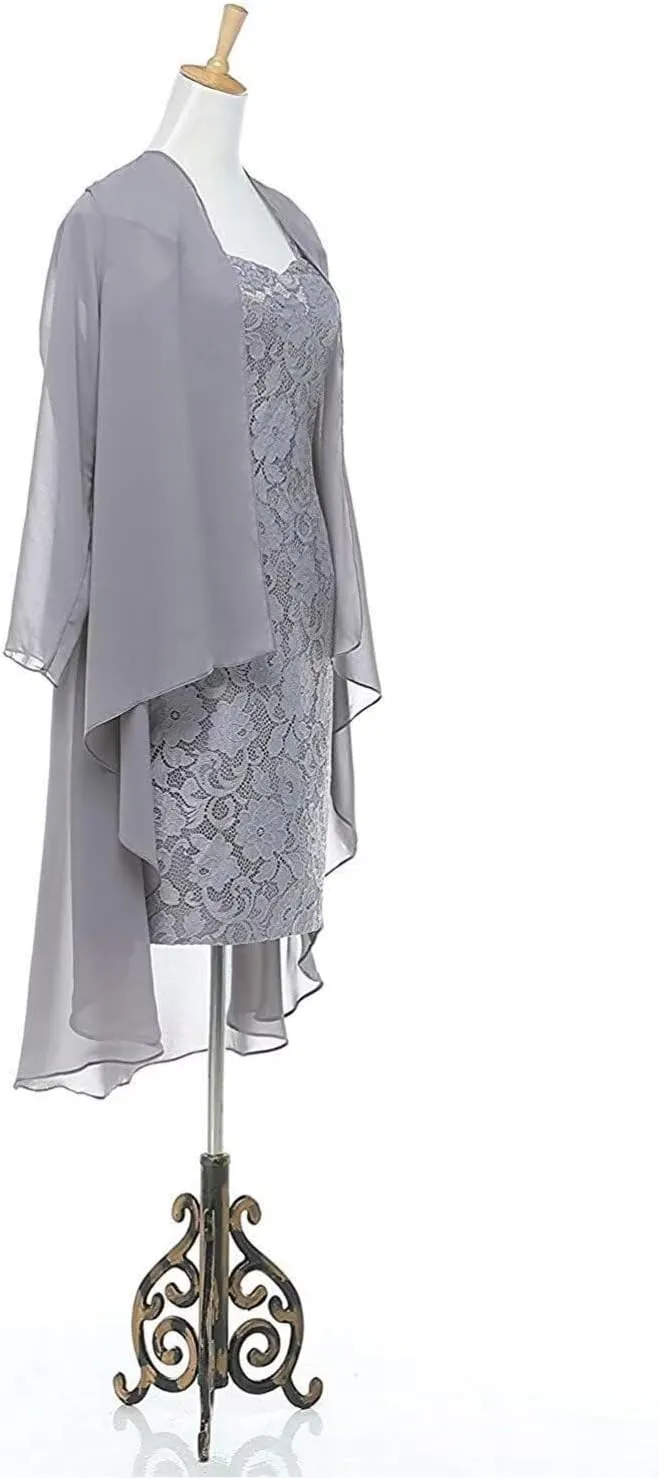 Lace Chiffon Mother of The Bride Dresses Tea Length Formal Mother Bride Dress with Jackets 2 Pieces Dresses 2025