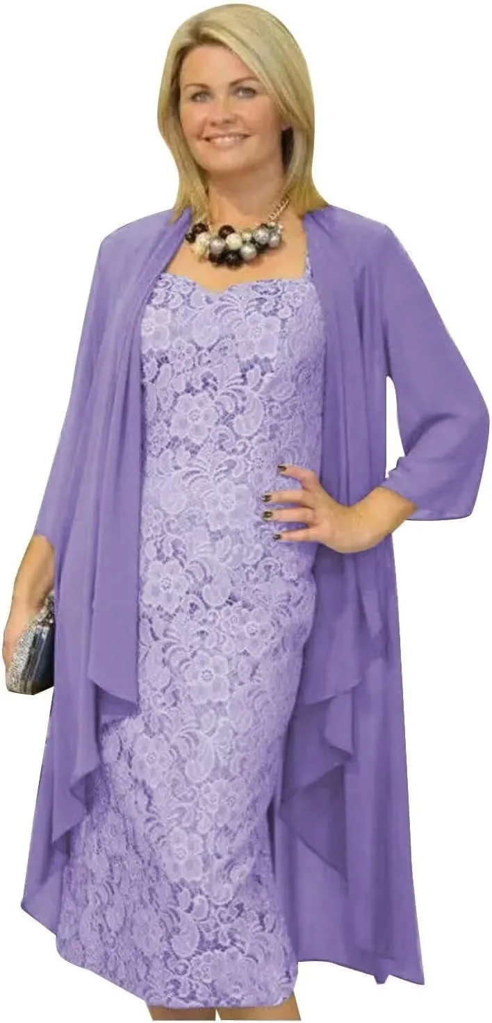 Lace Chiffon Mother of The Bride Dresses Tea Length Formal Mother Bride Dress with Jackets 2 Pieces Dresses 2025