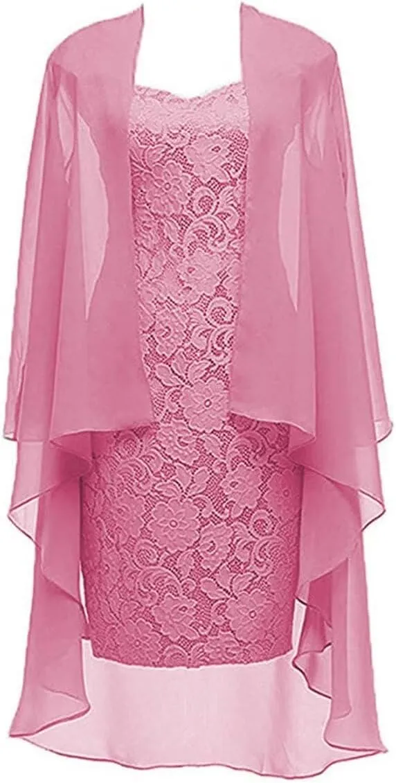 Lace Chiffon Mother of The Bride Dresses Tea Length Formal Mother Bride Dress with Jackets 2 Pieces Dresses 2025