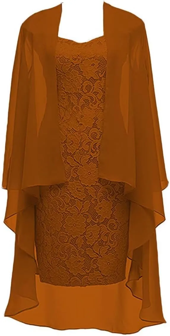 Lace Chiffon Mother of The Bride Dresses Tea Length Formal Mother Bride Dress with Jackets 2 Pieces Dresses 2025