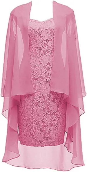 Lace Chiffon Mother of The Bride Dresses Tea Length Formal Mother Bride Dress with Jackets 2 Pieces Dresses 2025