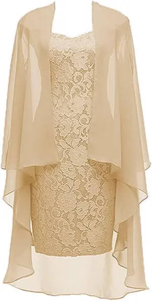 Lace Chiffon Mother of The Bride Dresses Tea Length Formal Mother Bride Dress with Jackets 2 Pieces Dresses 2025