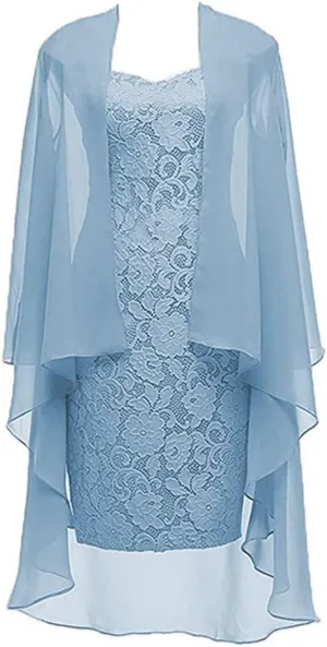 Lace Chiffon Mother of The Bride Dresses Tea Length Formal Mother Bride Dress with Jackets 2 Pieces Dresses 2025