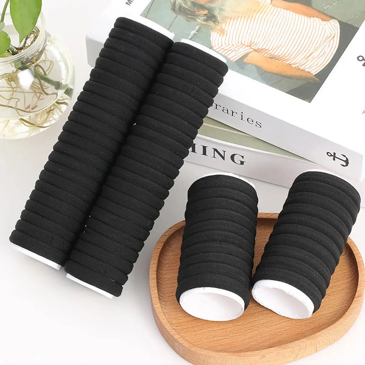 Lady Glams 50/100pcs Black Hair Bands for Women Girls Hairband