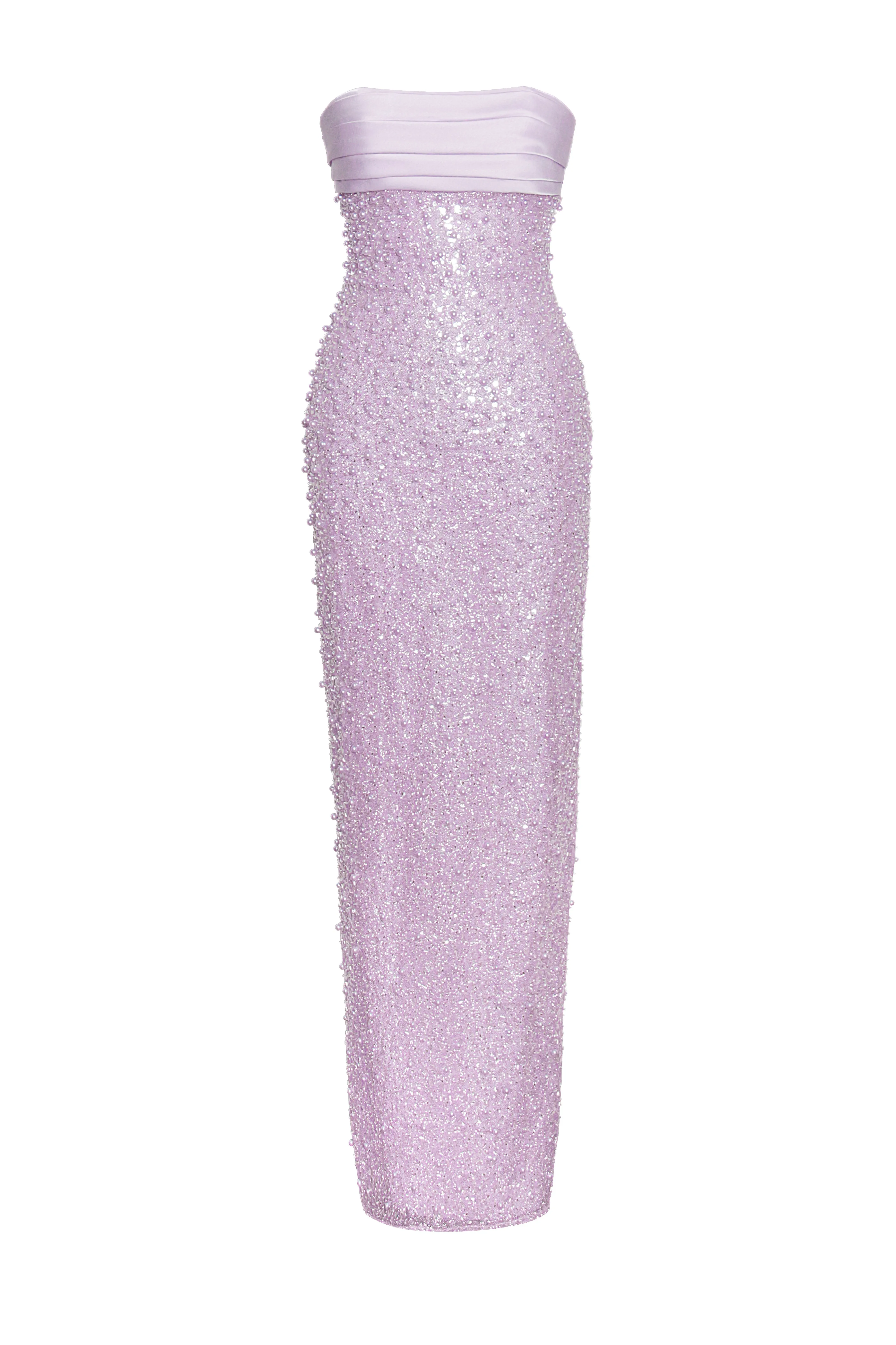 Lainey Purple Satin Sequin Graceful Pearls Beaded Maxi Dress