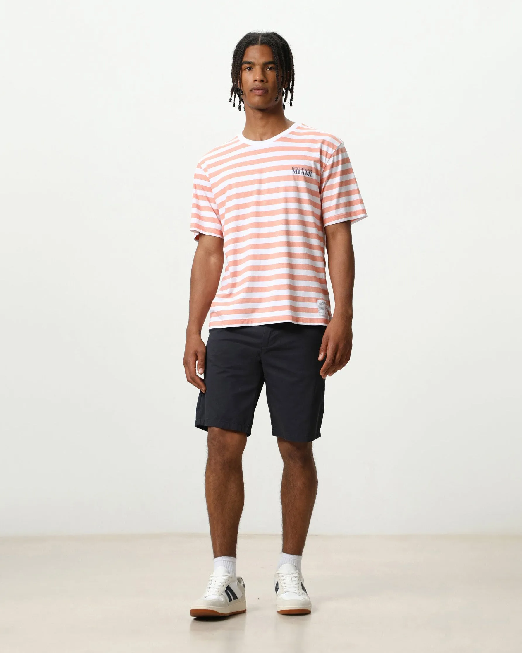Lefties THICK STRIPE PRINTED T-SHIRT Orange/White