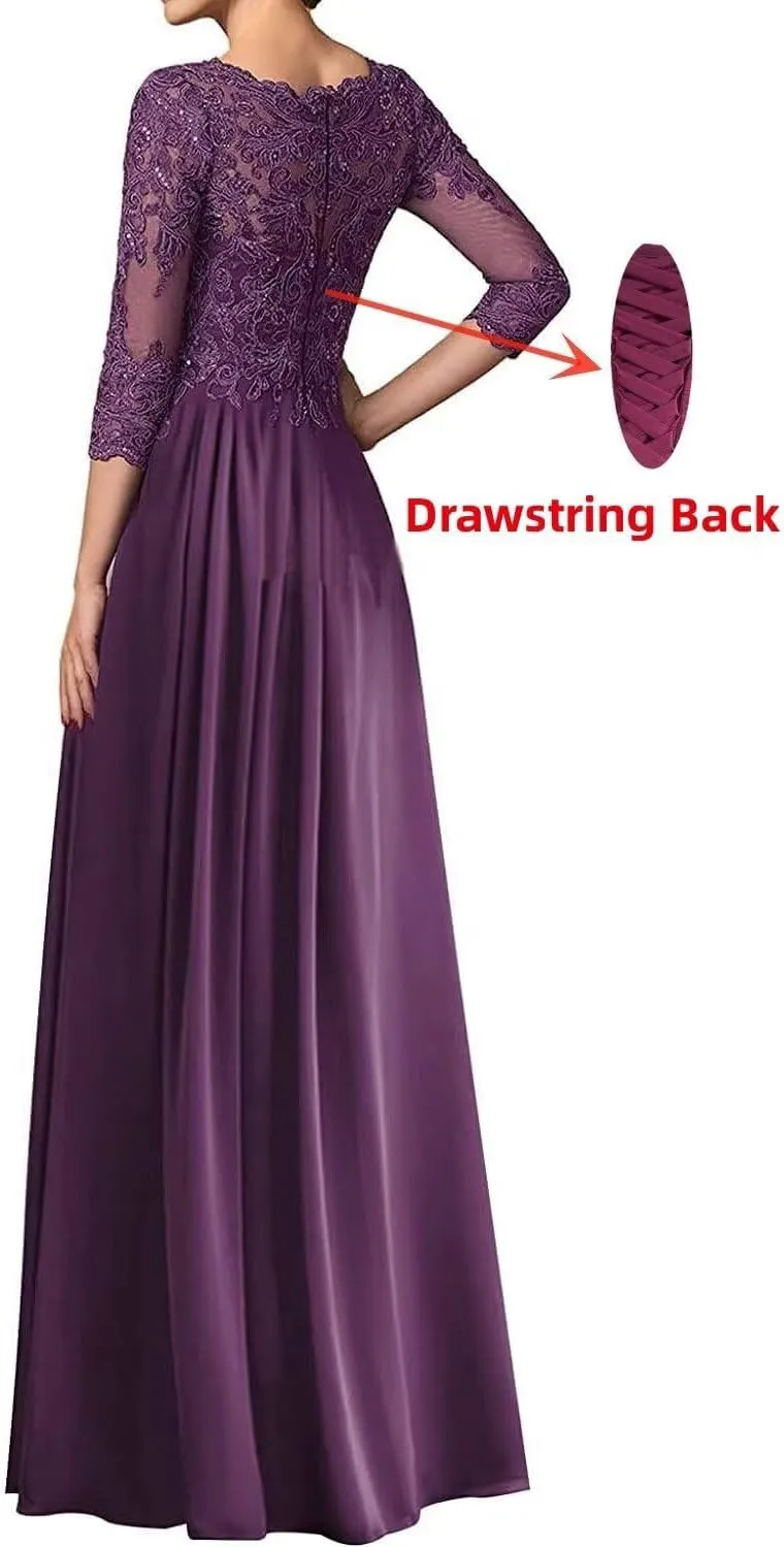 Long Sleeve Mother of The Bride Dresses Chiffon Laces Applique Wedding Formal Gowns for Mother of The Groom