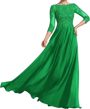 Long Sleeve Mother of The Bride Dresses Chiffon Laces Applique Wedding Formal Gowns for Mother of The Groom