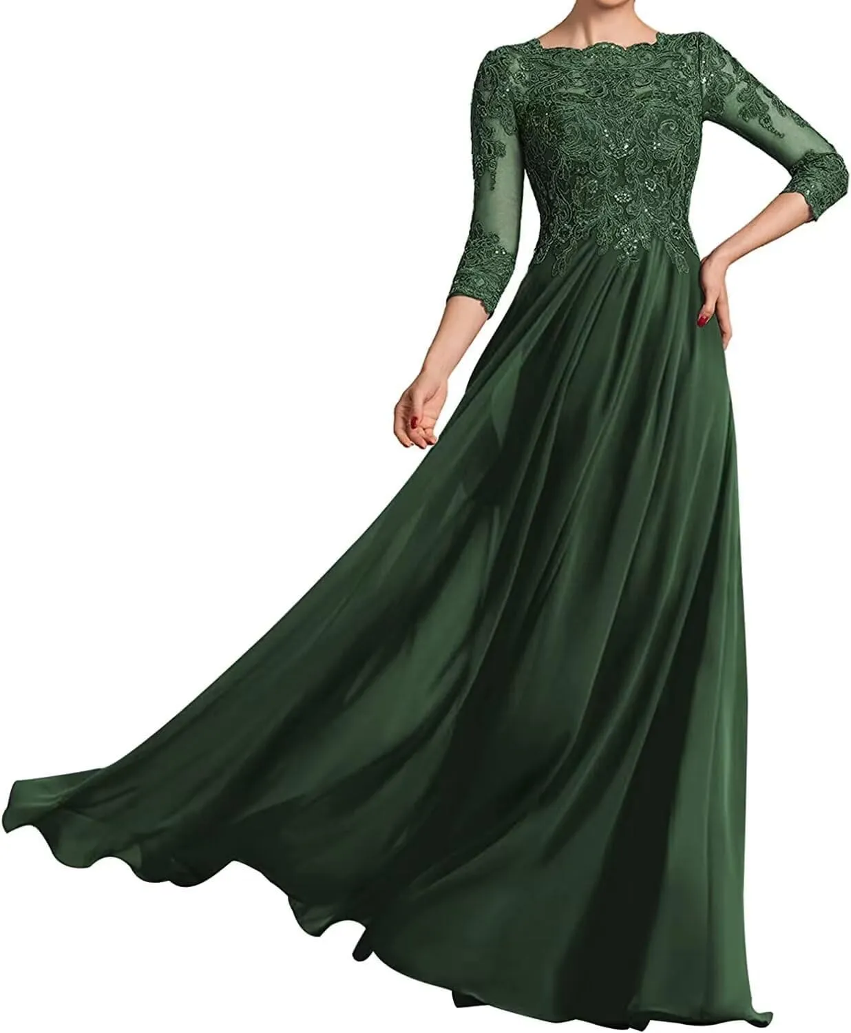 Long Sleeve Mother of The Bride Dresses Chiffon Laces Applique Wedding Formal Gowns for Mother of The Groom