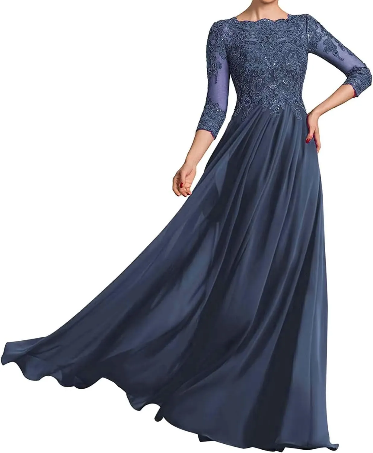 Long Sleeve Mother of The Bride Dresses Chiffon Laces Applique Wedding Formal Gowns for Mother of The Groom