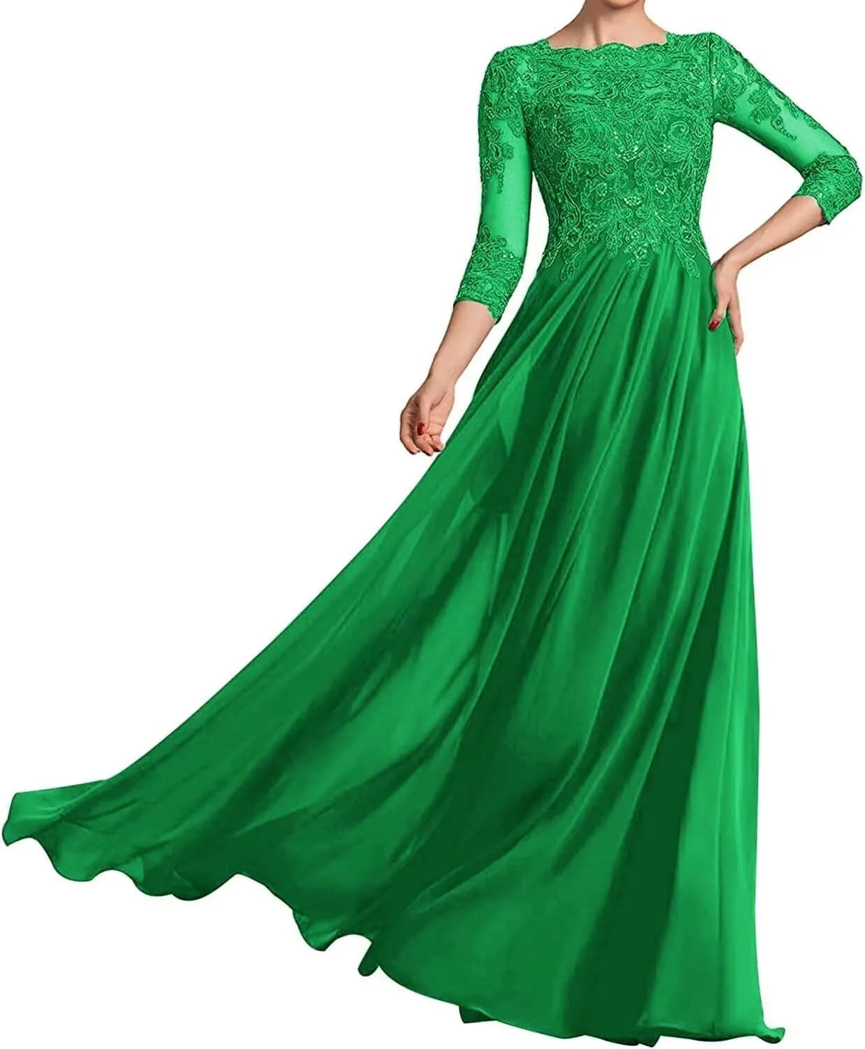 Long Sleeve Mother of The Bride Dresses Chiffon Laces Applique Wedding Formal Gowns for Mother of The Groom