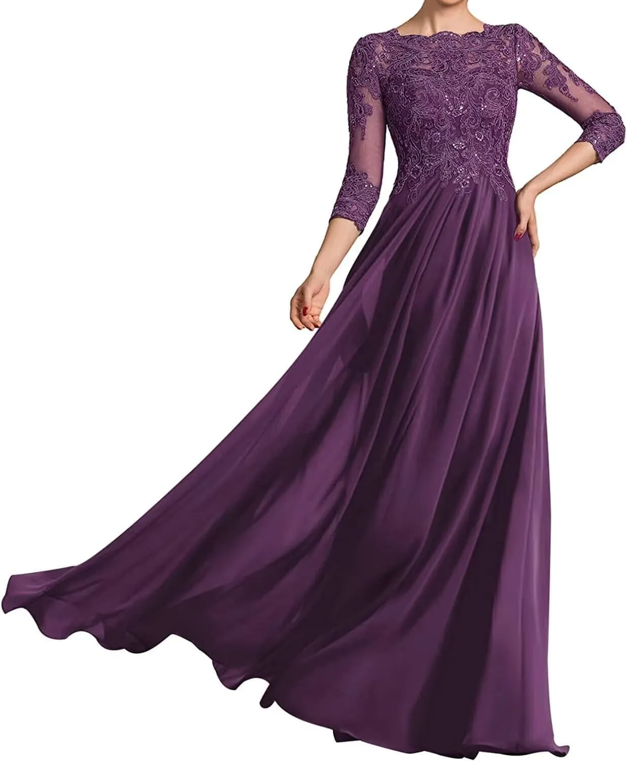Long Sleeve Mother of The Bride Dresses Chiffon Laces Applique Wedding Formal Gowns for Mother of The Groom