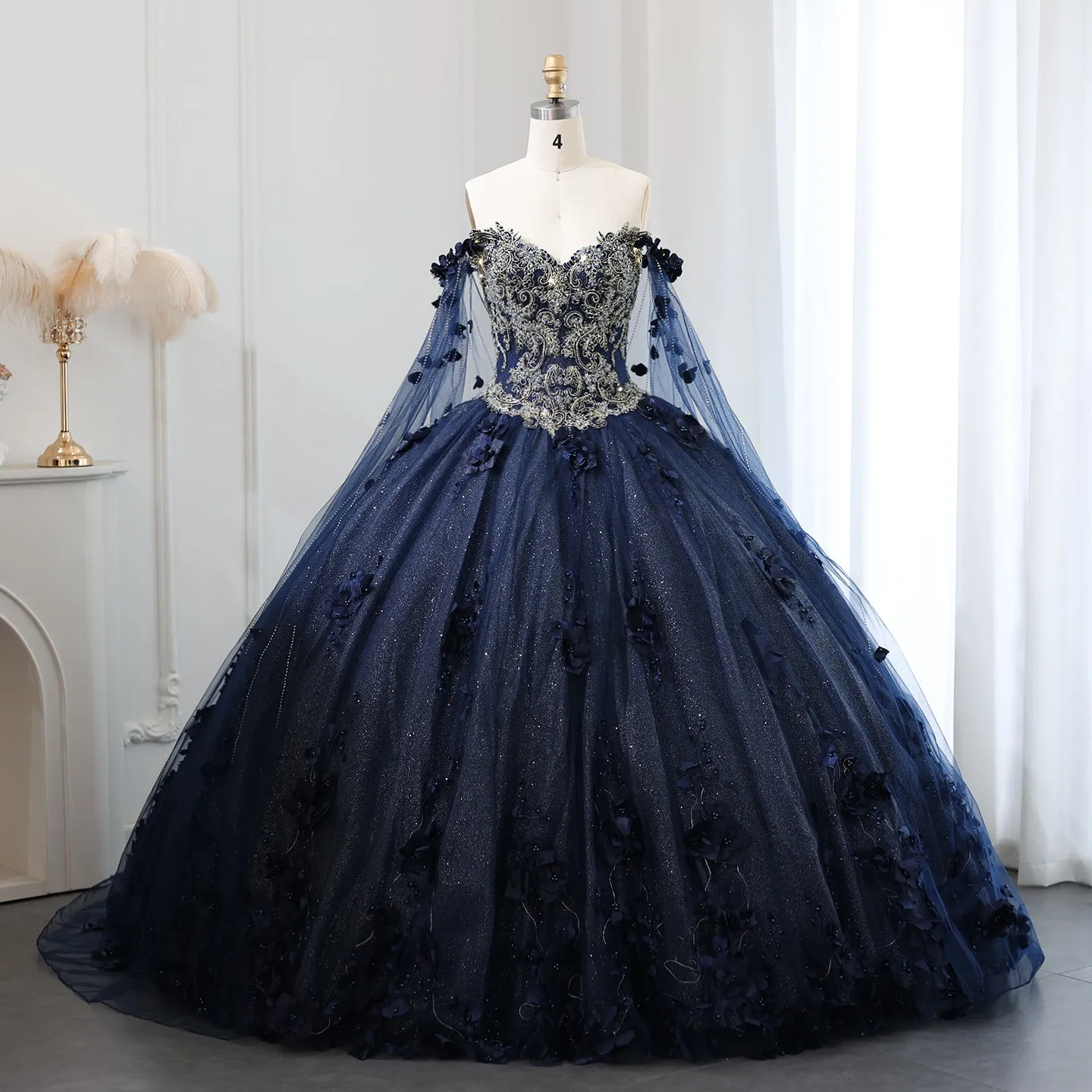 Luxury 3D Flower Emerald Green Ball Gown Prom Dress SS199