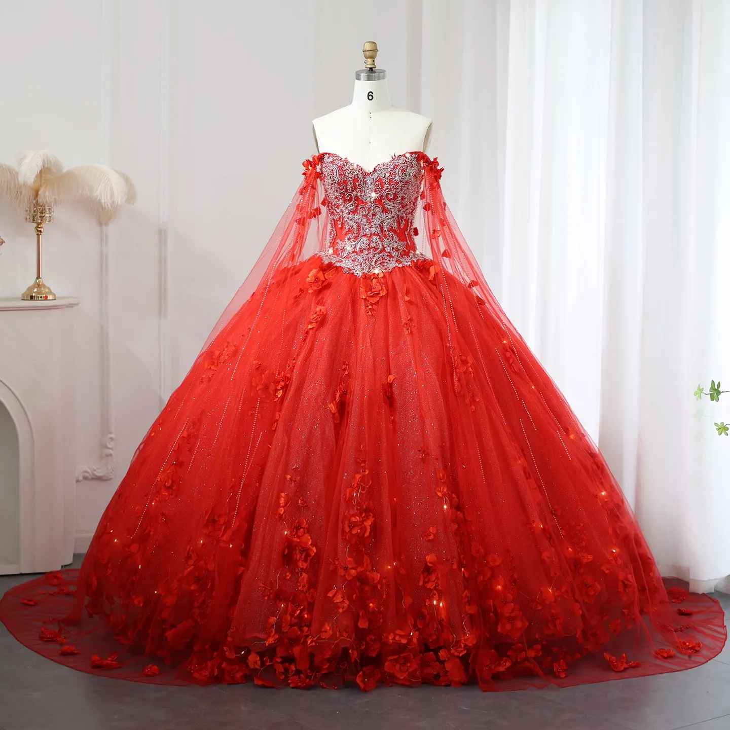Luxury 3D Flower Emerald Green Ball Gown Prom Dress SS199