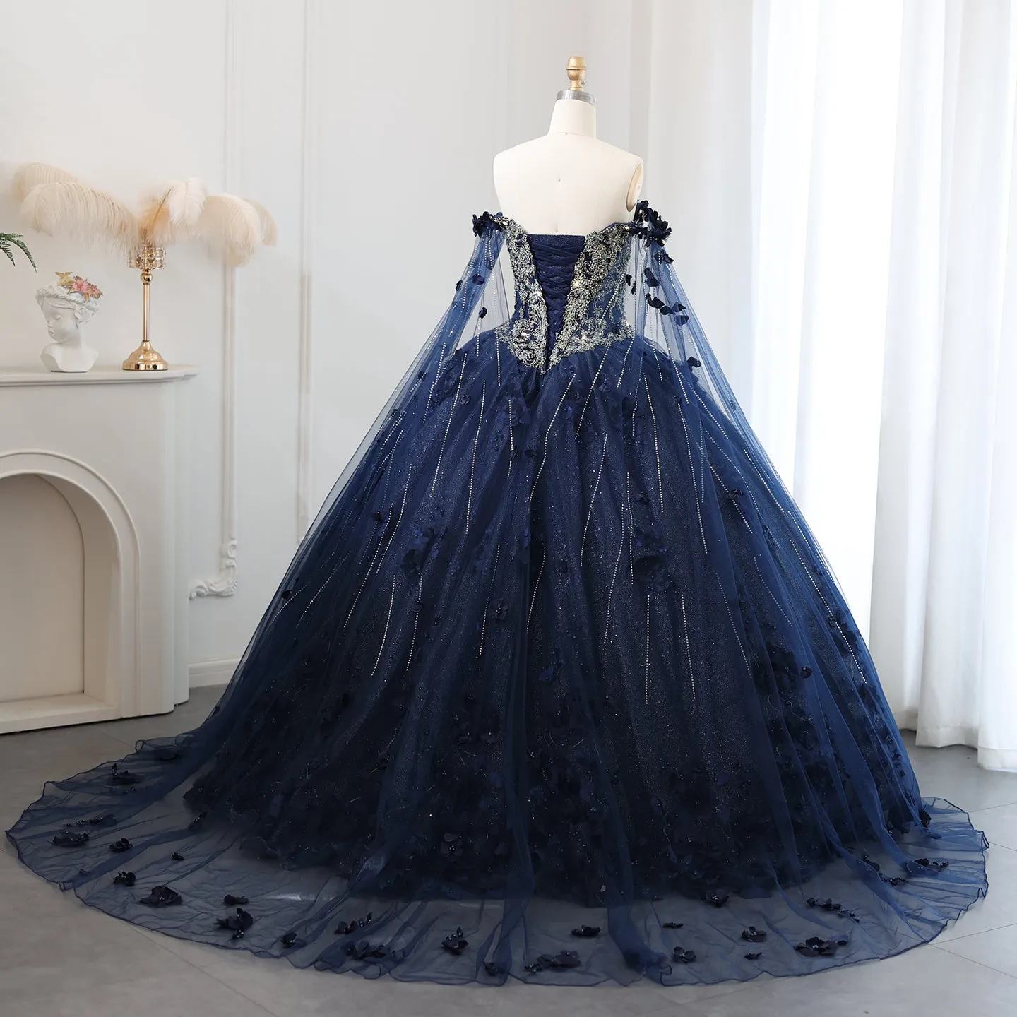 Luxury 3D Flower Emerald Green Ball Gown Prom Dress SS199