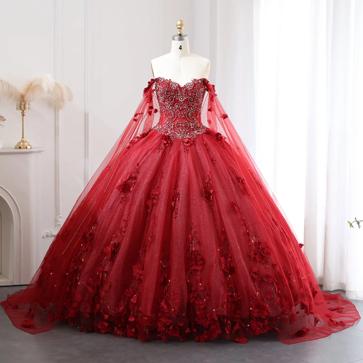Luxury 3D Flower Emerald Green Ball Gown Prom Dress SS199
