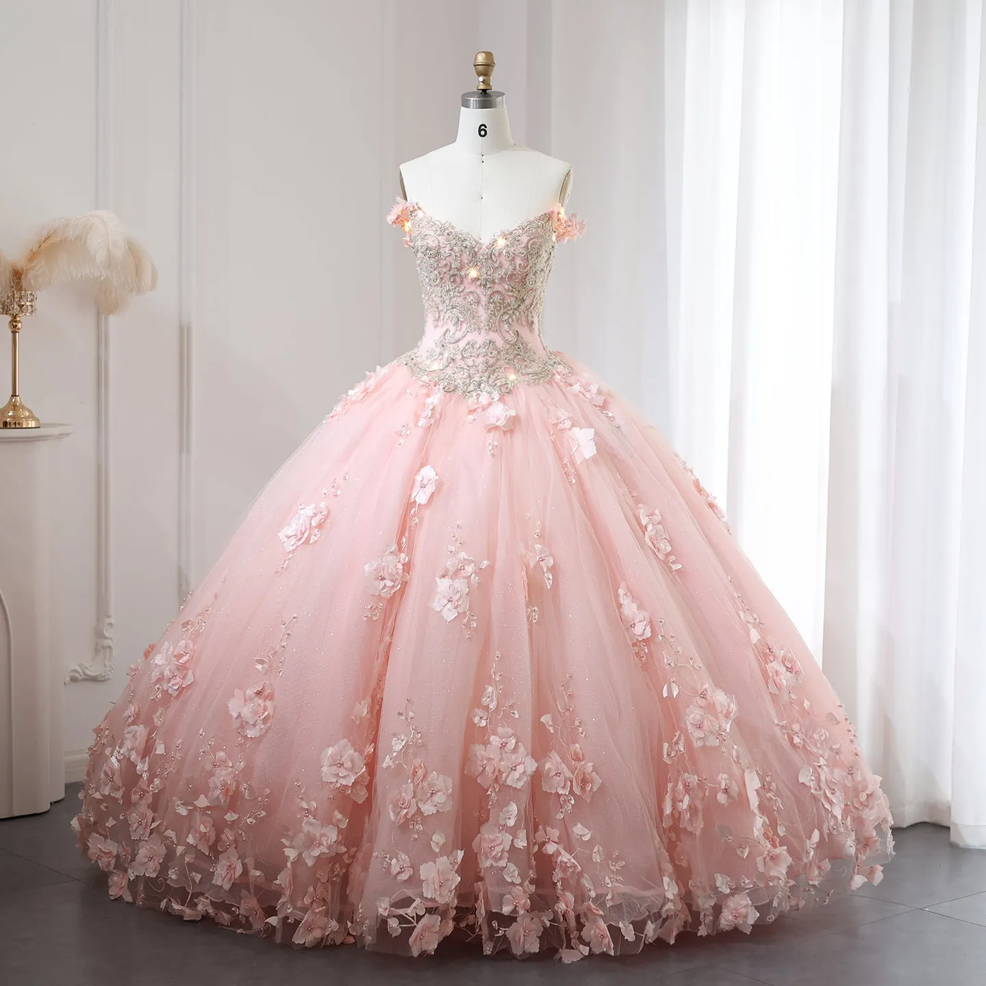 Luxury 3D Flower Emerald Green Ball Gown Prom Dress SS199