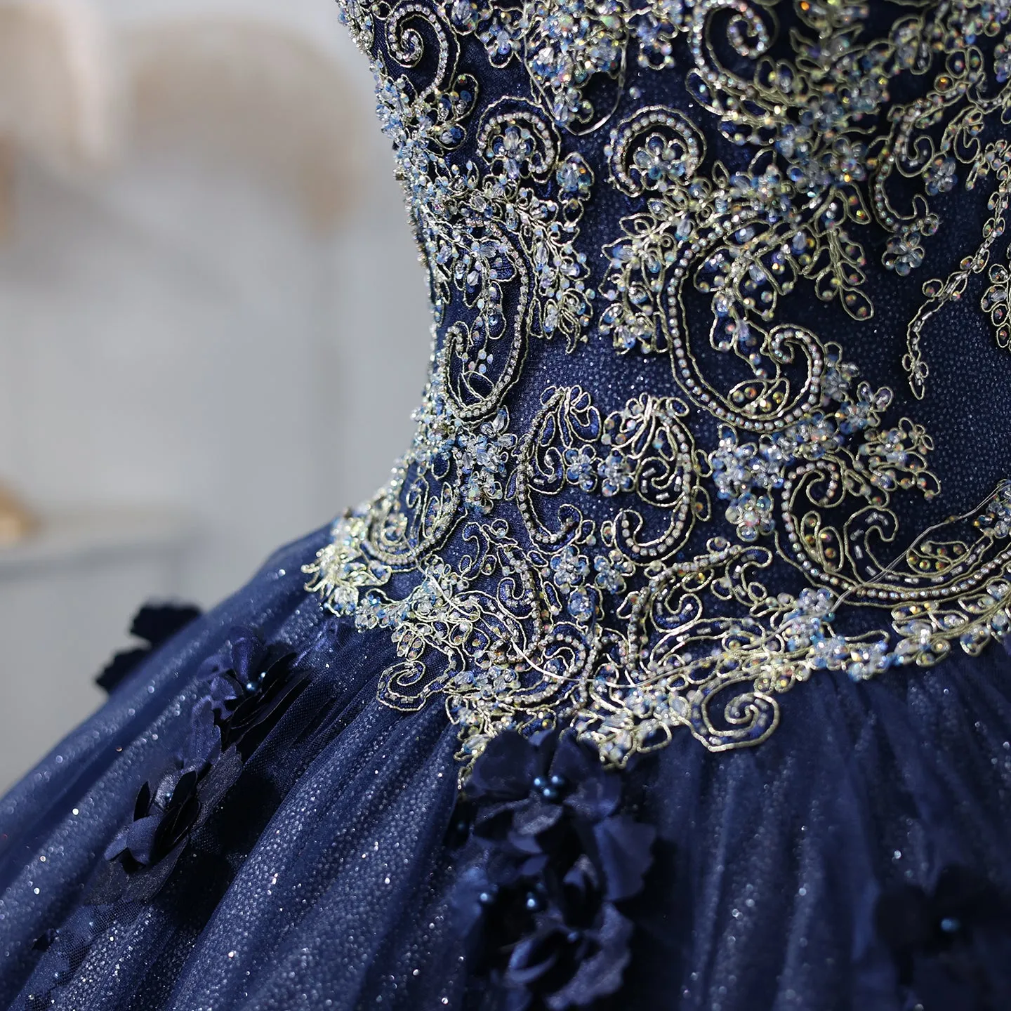 Luxury 3D Flower Emerald Green Ball Gown Prom Dress SS199
