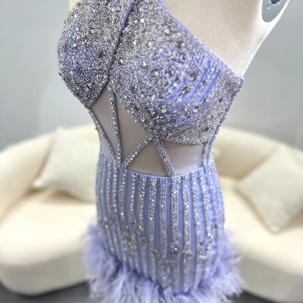 Luxury Feathers Nude Halter Short Cocktail Party Dress SS172