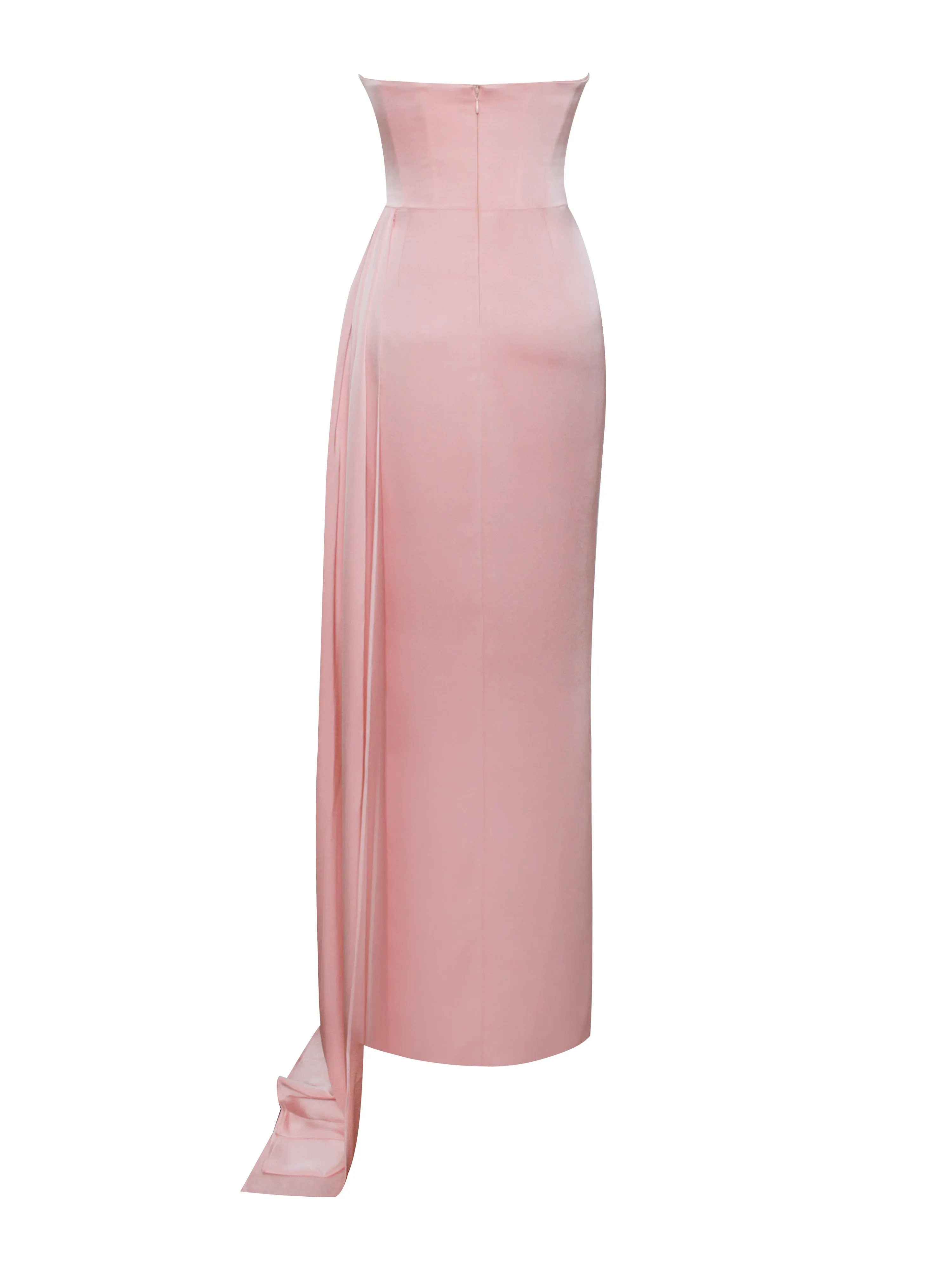 Marilyn Pink Satin Crystal Graceful Embellished High Slit Gown