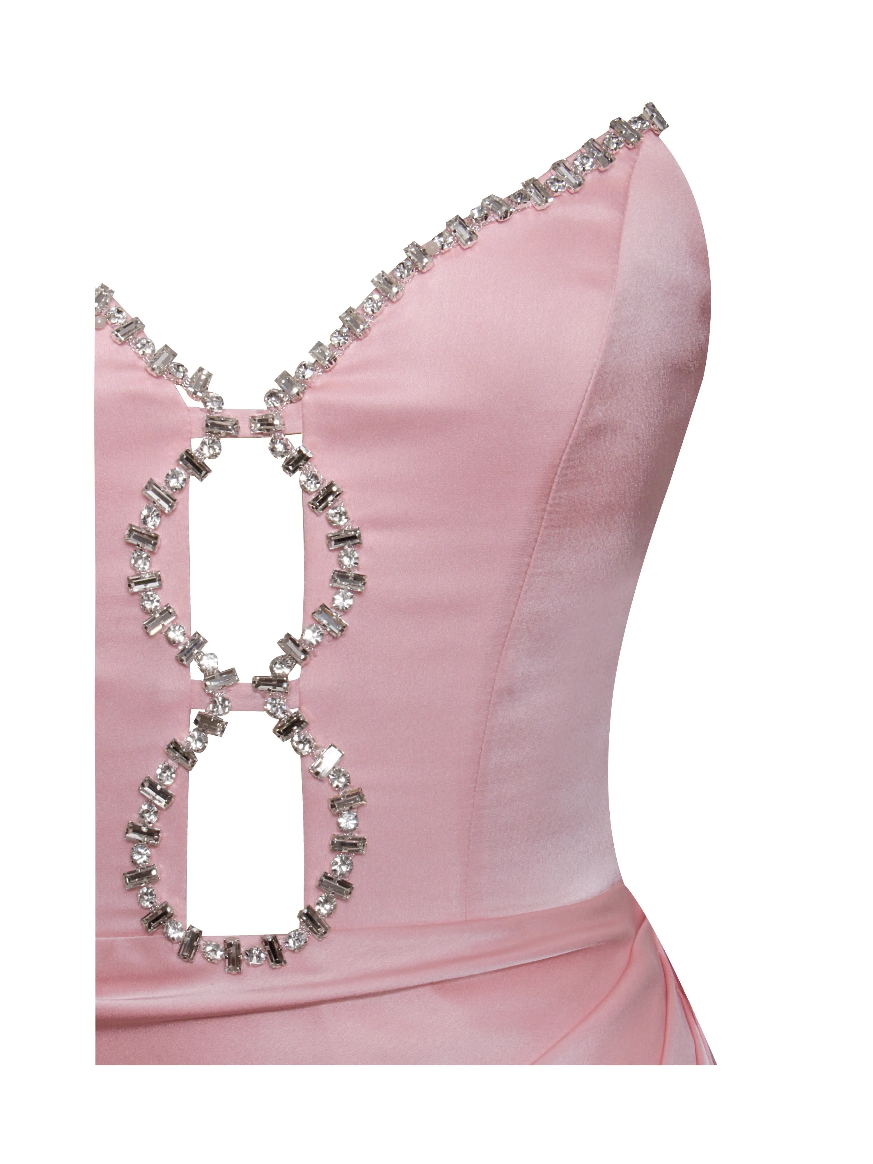 Marilyn Pink Satin Crystal Graceful Embellished High Slit Gown