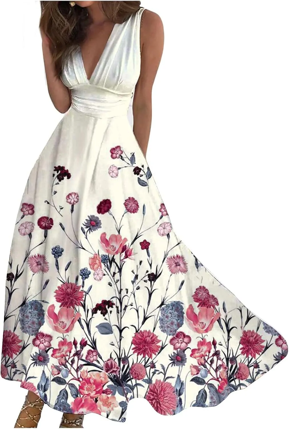 Maxi Dresses for Women 2025 Casual Trendy Summer Dress V Neck Sleeveless Formal Sundresses A Line Flowy Sundress