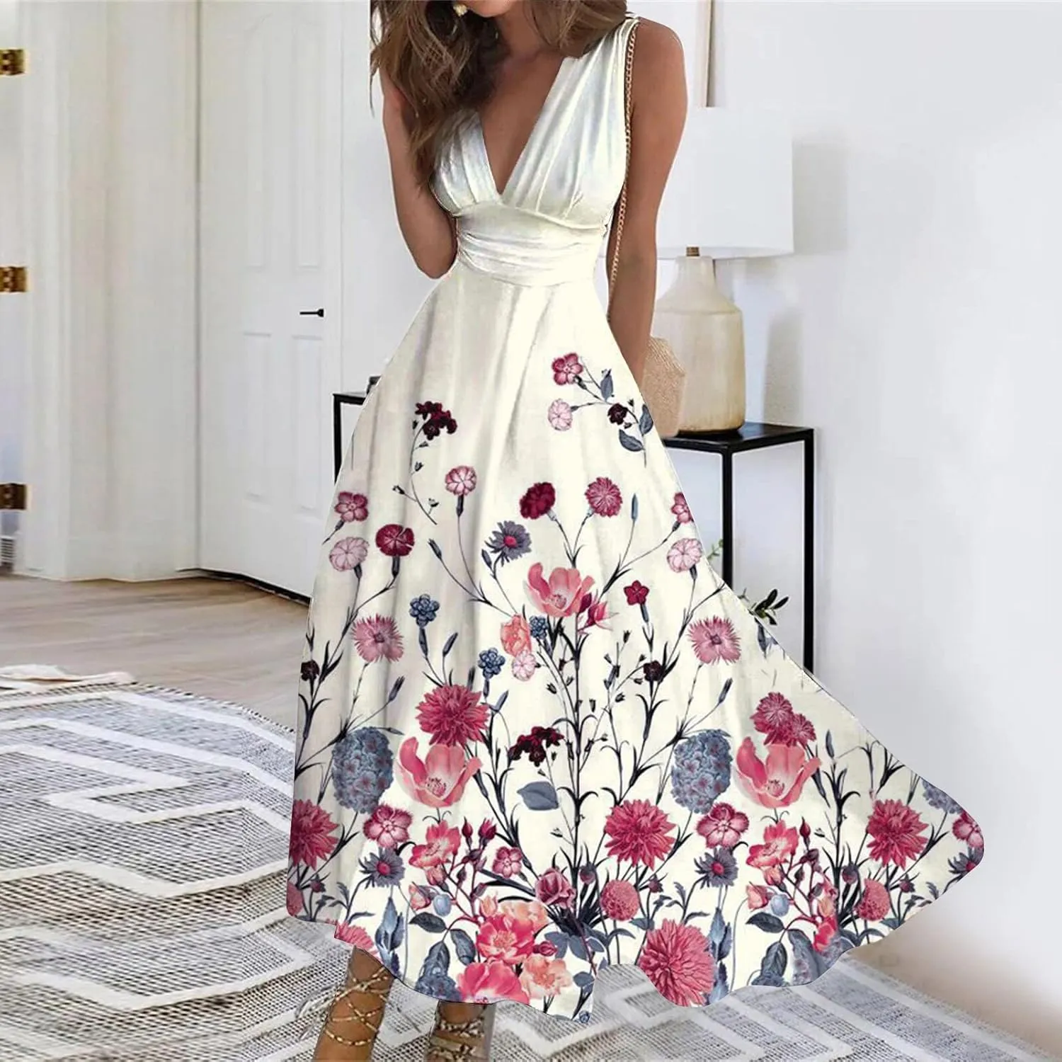 Maxi Dresses for Women 2025 Casual Trendy Summer Dress V Neck Sleeveless Formal Sundresses A Line Flowy Sundress