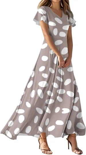 Maxi Dresses for Women 2025 Plus Size Chiffon Ruffle Flowy Swing Short Sleeve Floral Dress A Line Frocks