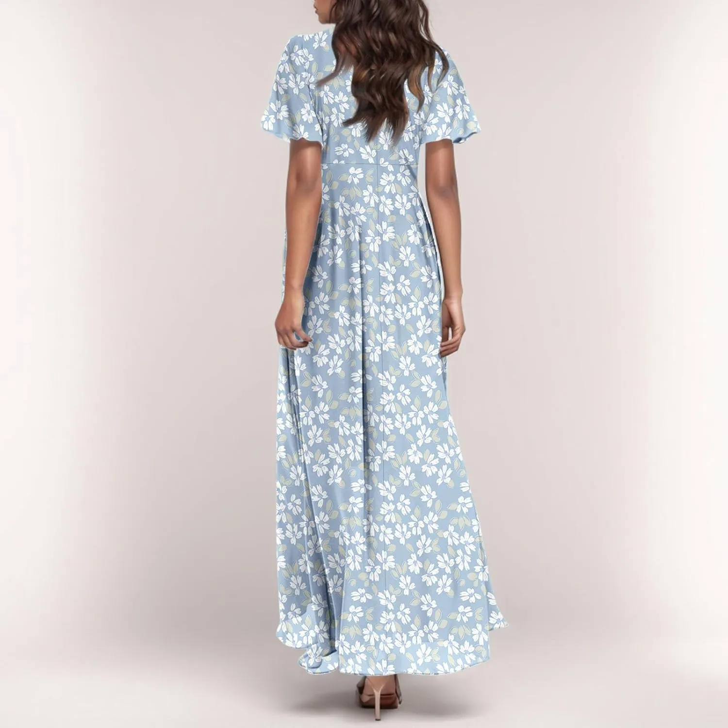 Maxi Dresses for Women 2025 Plus Size Chiffon Ruffle Flowy Swing Short Sleeve Floral Dress A Line Frocks