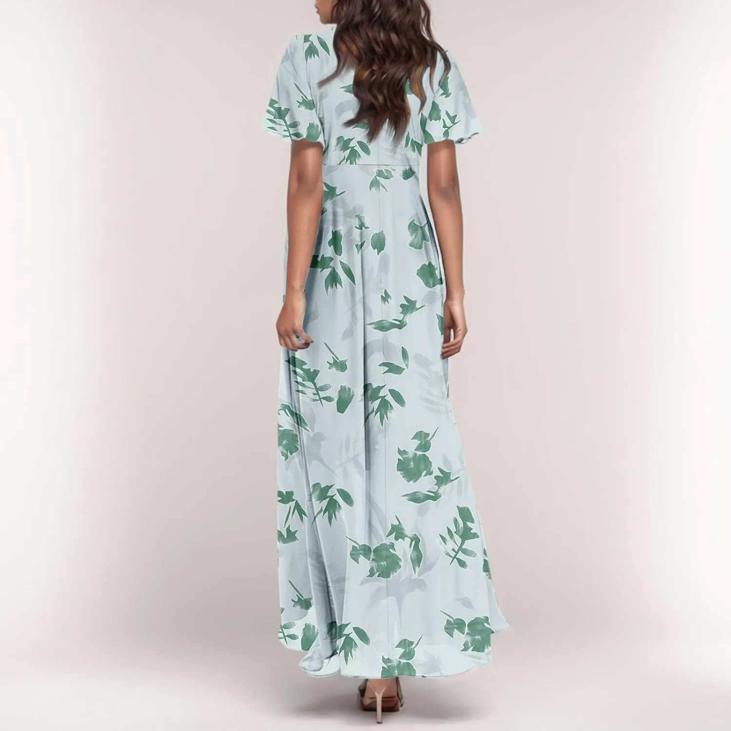 Maxi Dresses for Women 2025 Plus Size Chiffon Ruffle Flowy Swing Short Sleeve Floral Dress A Line Frocks