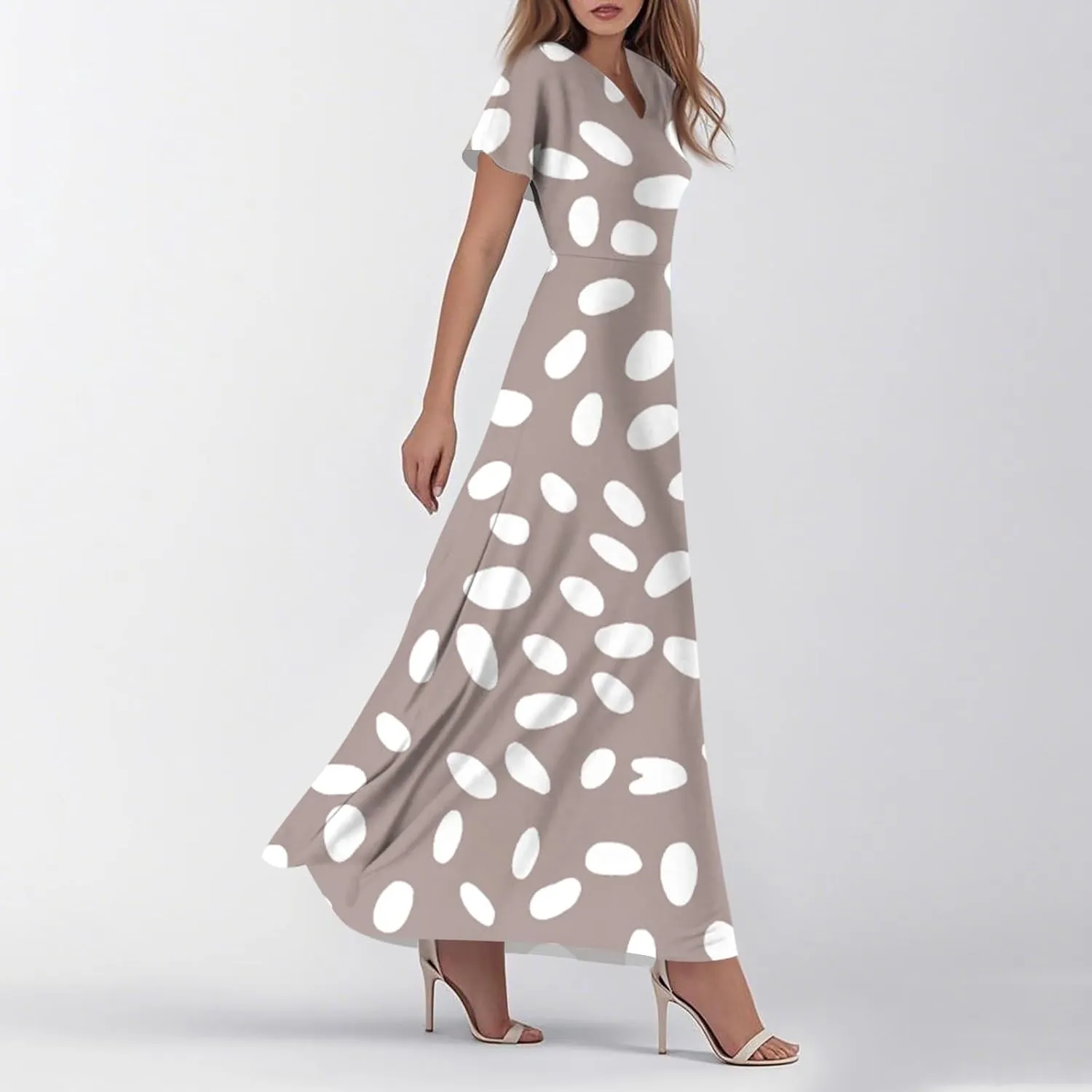 Maxi Dresses for Women 2025 Plus Size Chiffon Ruffle Flowy Swing Short Sleeve Floral Dress A Line Frocks