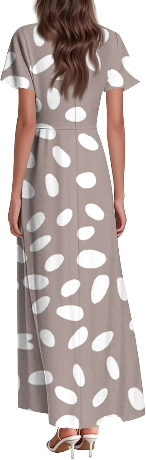 Maxi Dresses for Women 2025 Plus Size Chiffon Ruffle Flowy Swing Short Sleeve Floral Dress A Line Frocks