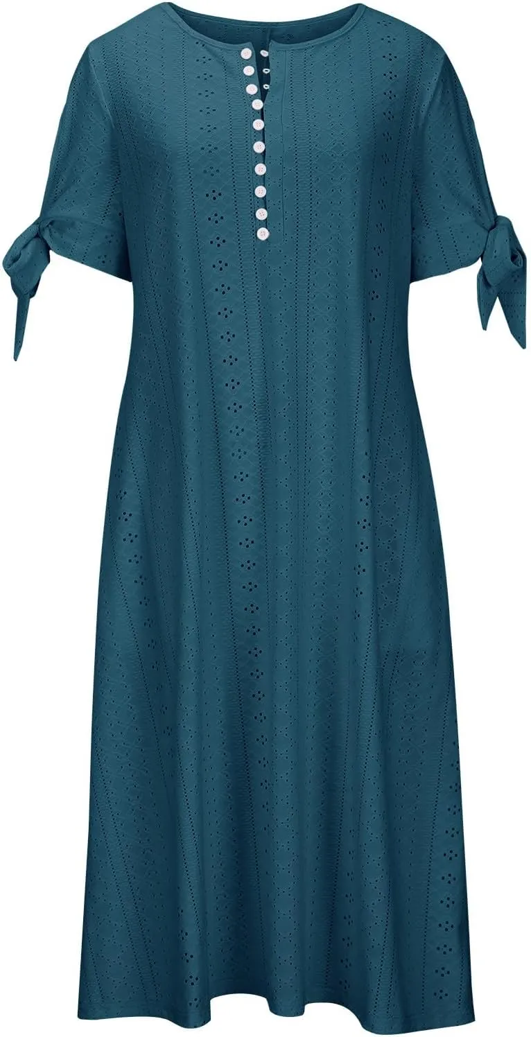 Maxi Dresses for Womens Wedding Guest Dress Trendy Plus Size Hollow Out Eyelet Lace Summer V Neck Cold Shoulder Dress