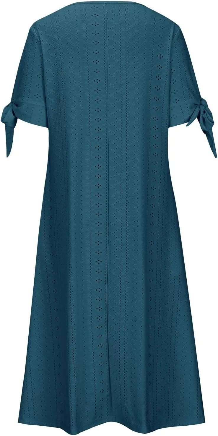 Maxi Dresses for Womens Wedding Guest Dress Trendy Plus Size Hollow Out Eyelet Lace Summer V Neck Cold Shoulder Dress