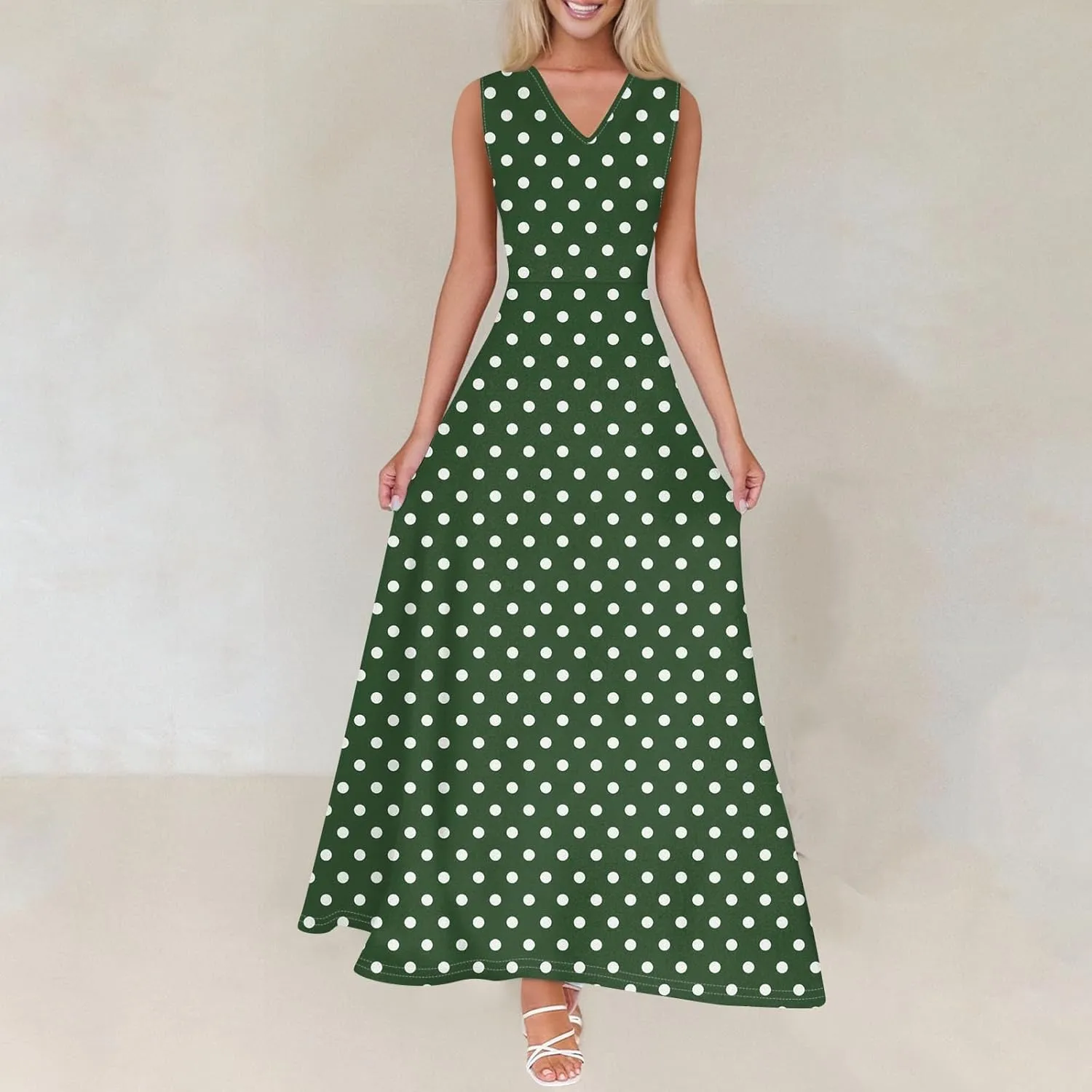 Maxi Floral Dresses for Women 2025 Vacation Sleeveless V Neck Sundress Ruffle Flowy Swing A Line Dresses Frocks